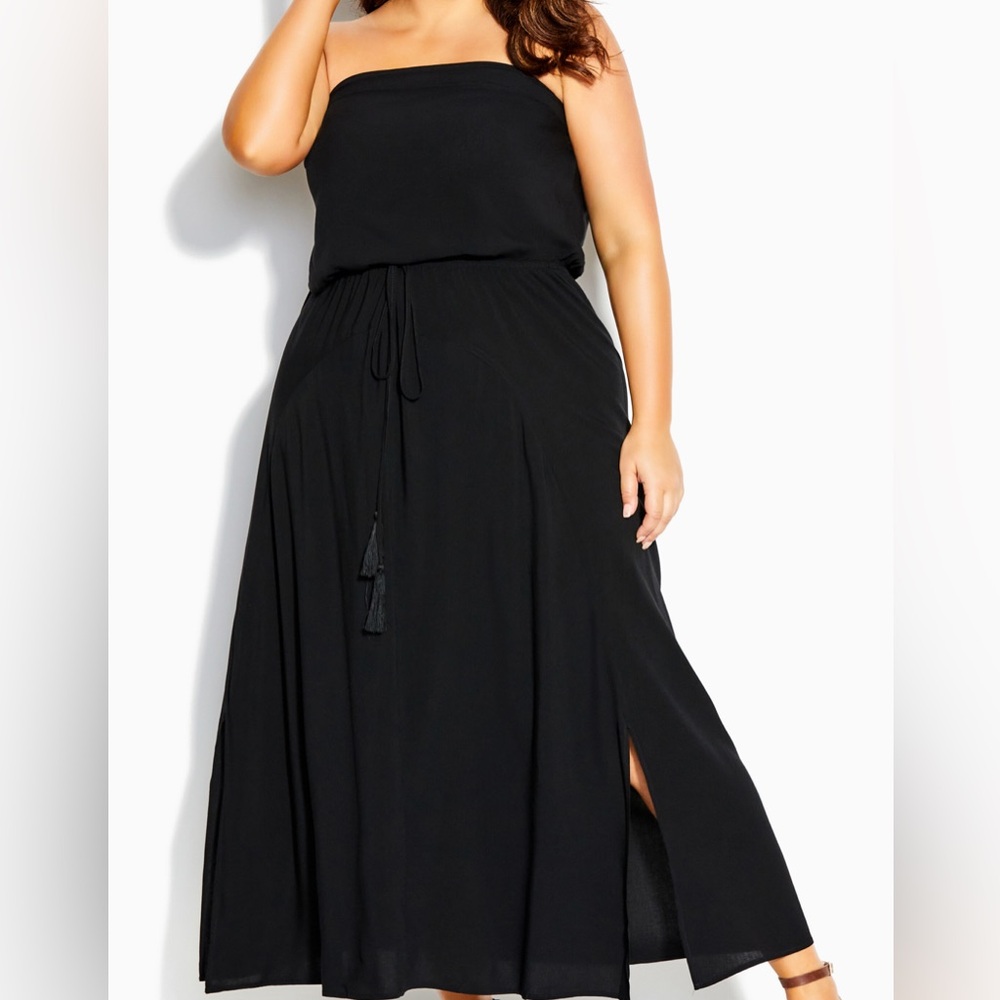 City Chic Summer Nights Strapless Maxi Dress Black 16 NWT Resort SS26 Curvy